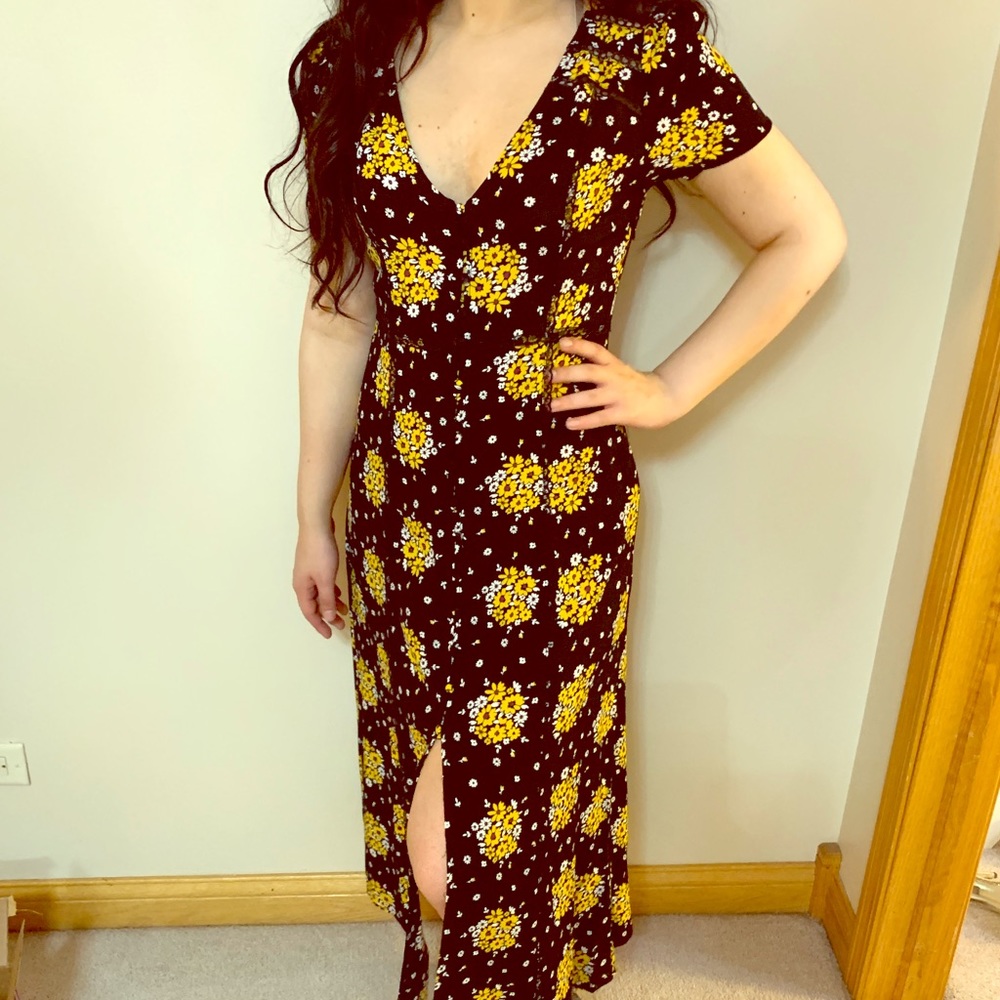 Sunflower maxi dress with front slit
